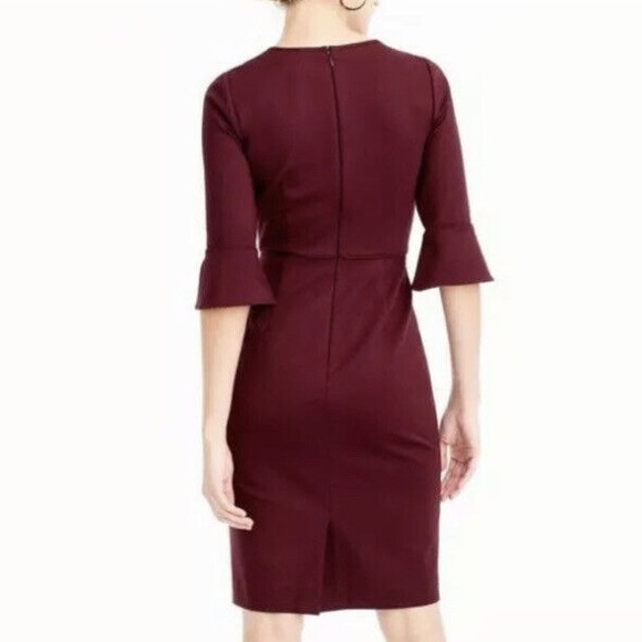 NWT JCREW Bell-sleeve Sheath Stretch Ponte Dress Dark Cranberry Size 12 - Picture 3 of 11